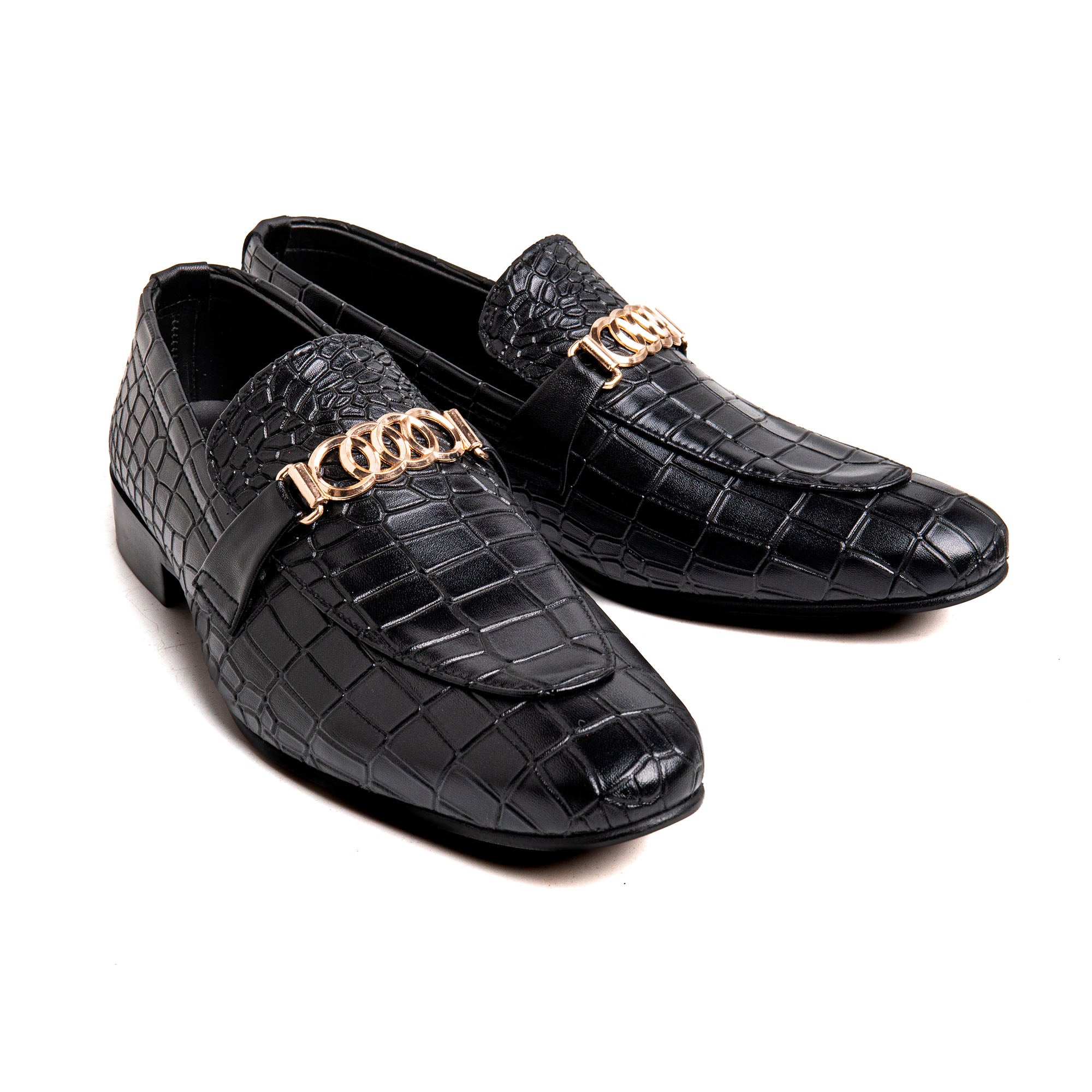 Men Black Engraved Imported PU Leather Shoes