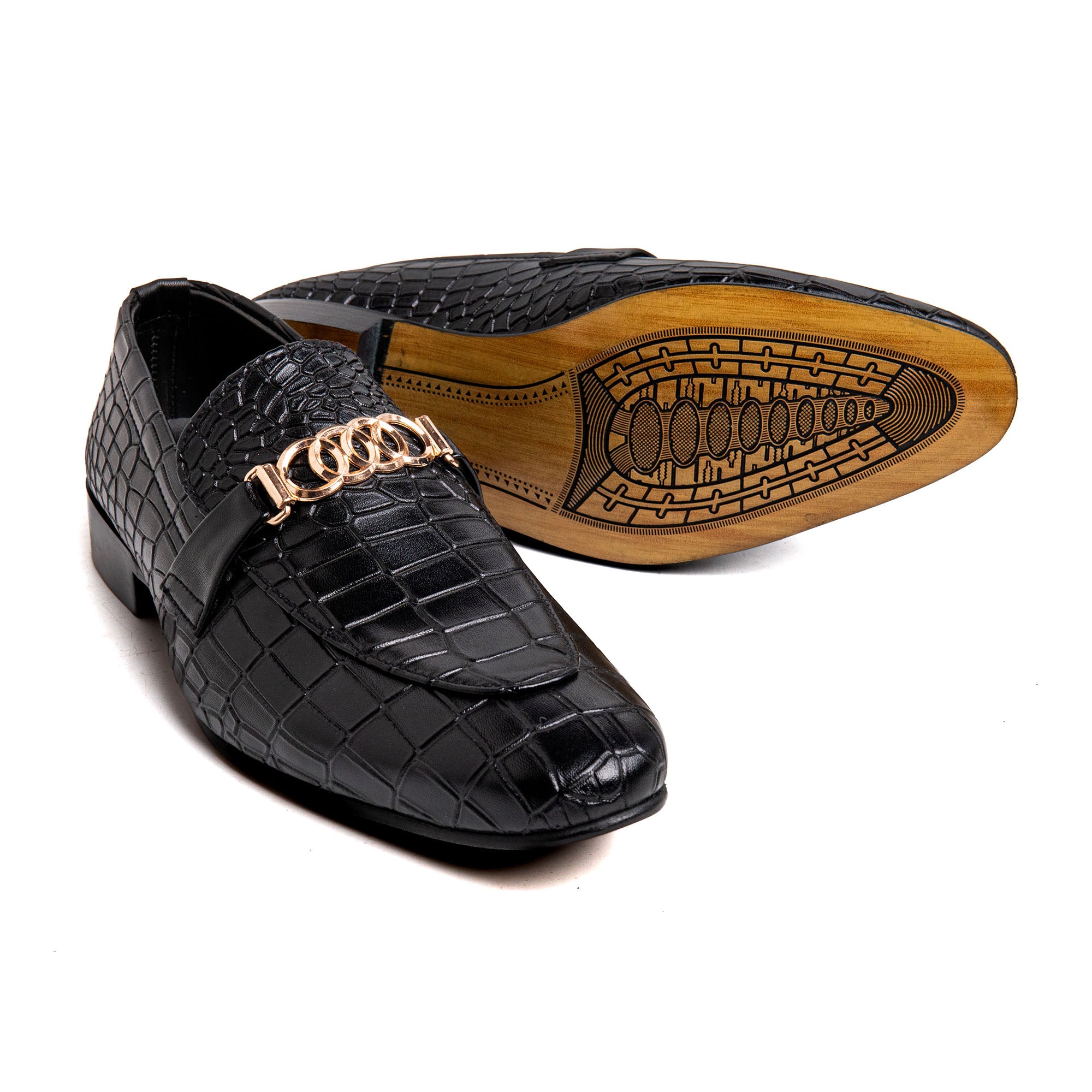 Men Black Engraved Imported PU Leather Shoes