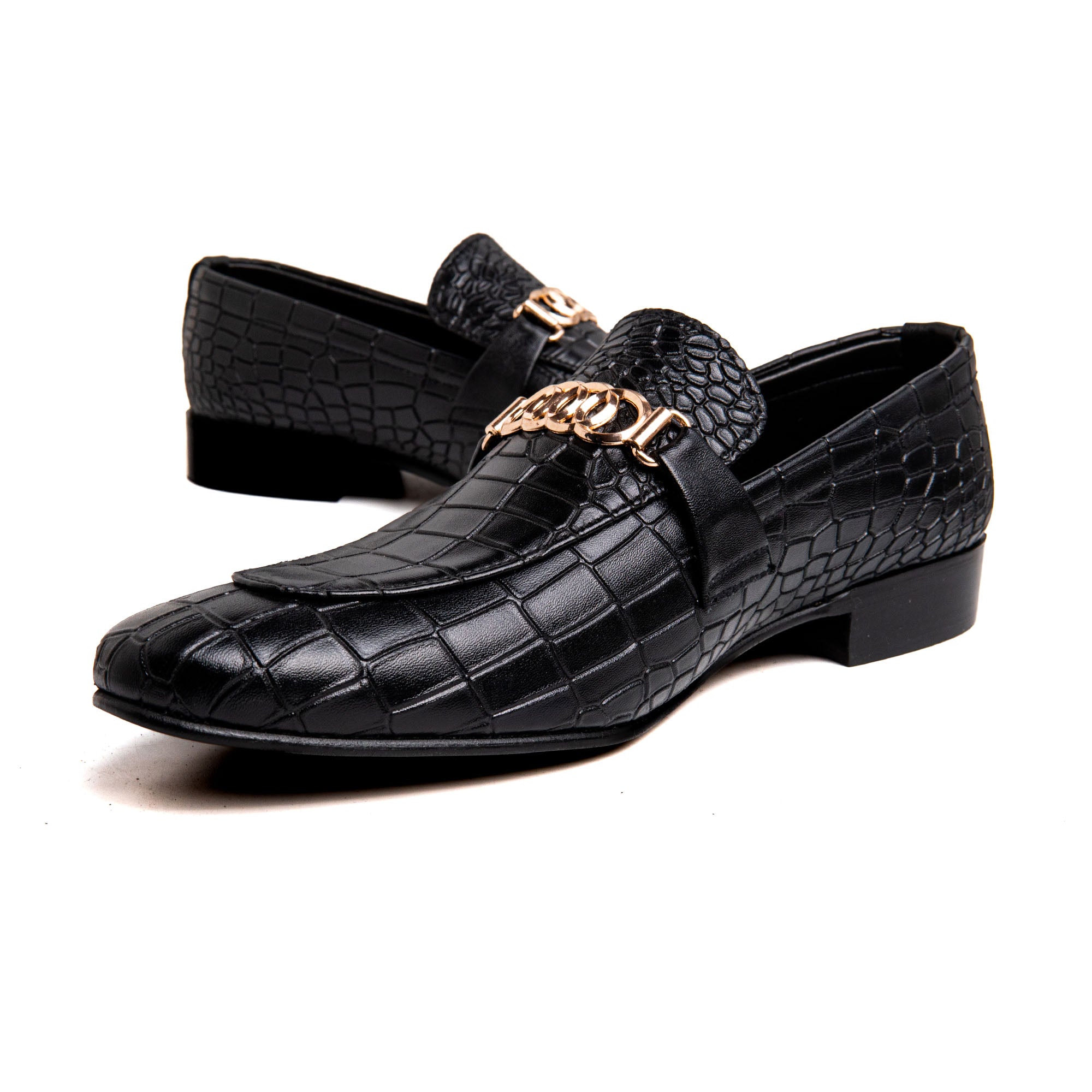 Men Black Engraved Imported PU Leather Shoes