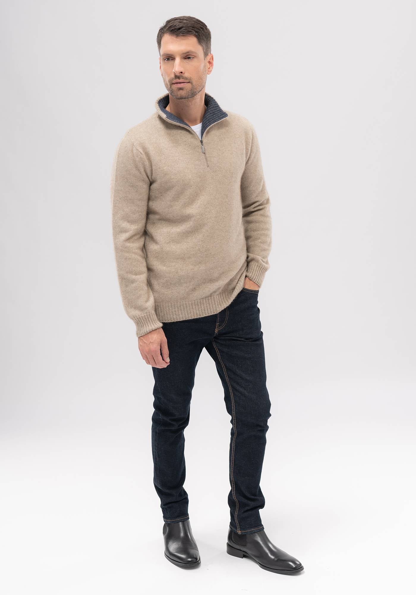 Mens Contrast Half Zip Sweater