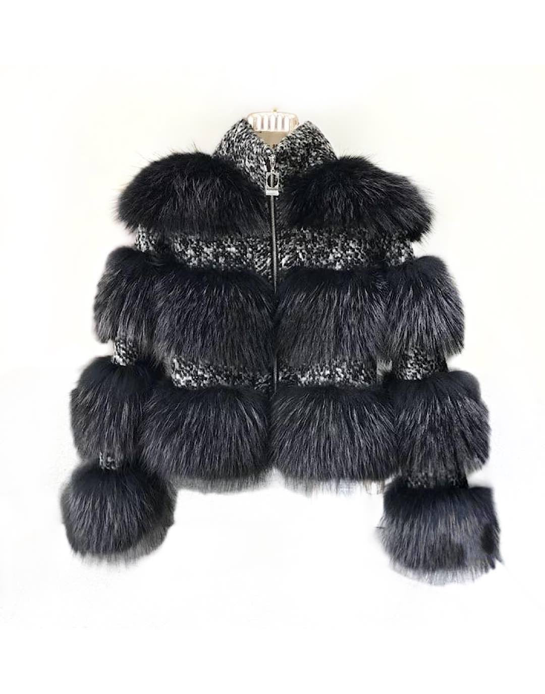 Multi Color Raccoon Fur Tweed Coat