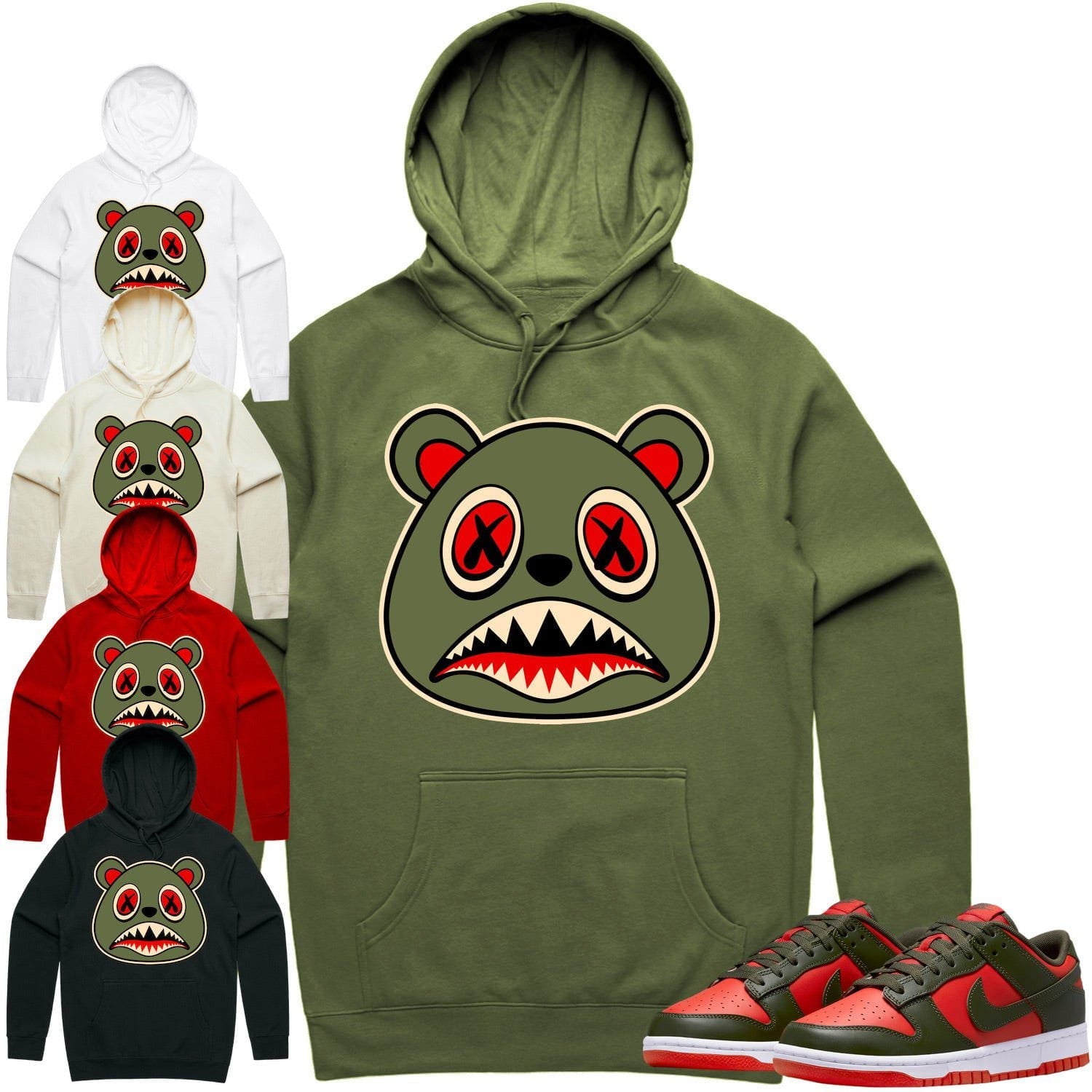 Mystic Red Dunks Hoodie to Match - OLIVE BAWS BEAR