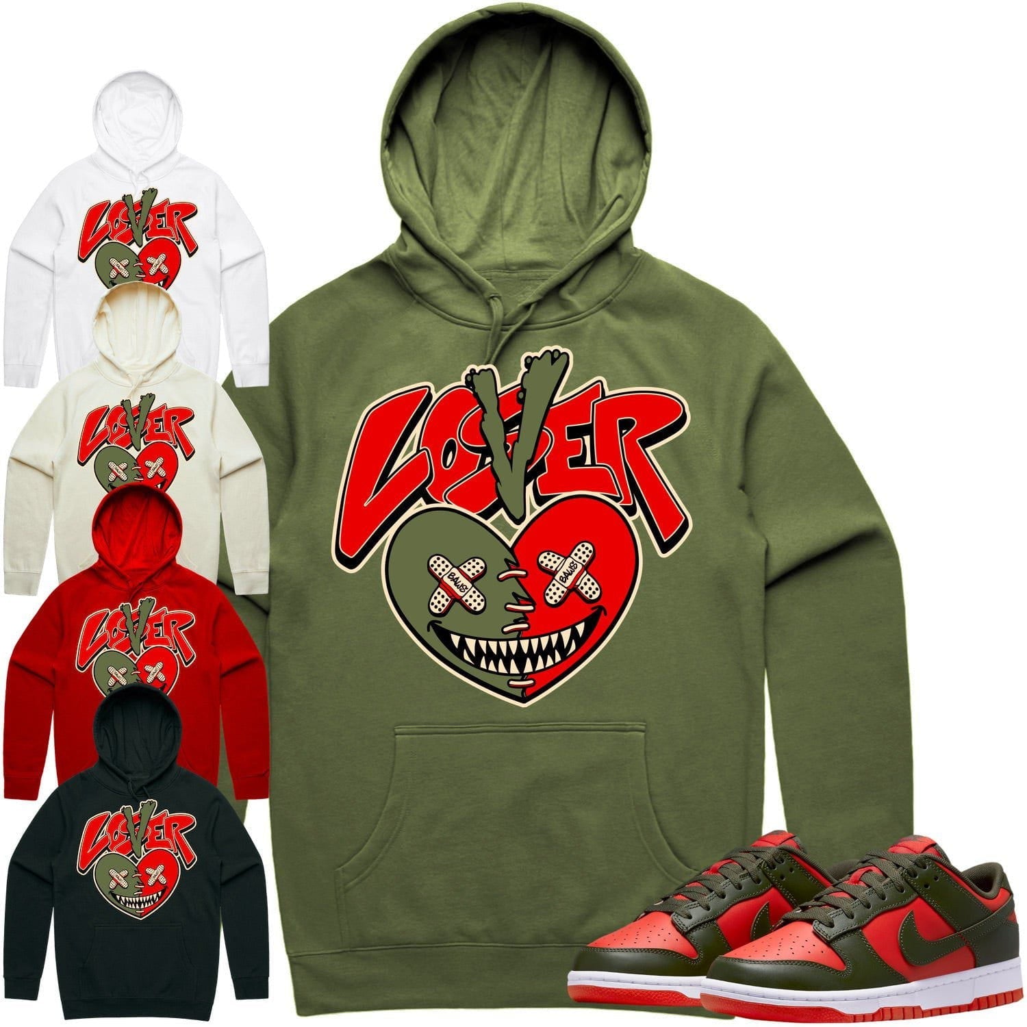 Mystic Red Dunks Hoodie to Match - OLIVE LOVER LOSER BAWS