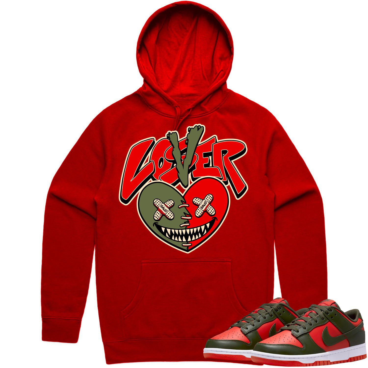 Mystic Red Dunks Hoodie to Match - OLIVE LOVER LOSER BAWS