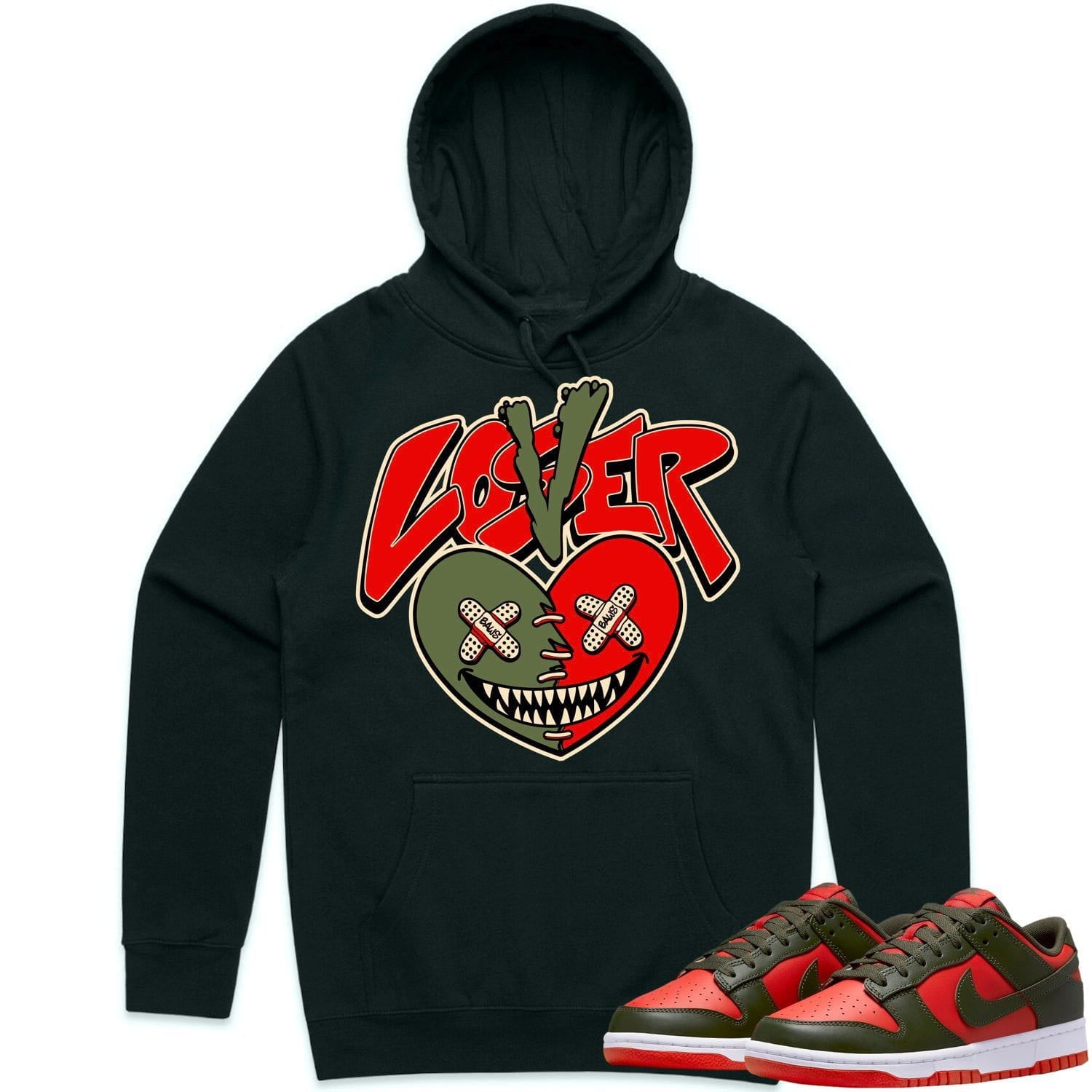 Mystic Red Dunks Hoodie to Match - OLIVE LOVER LOSER BAWS