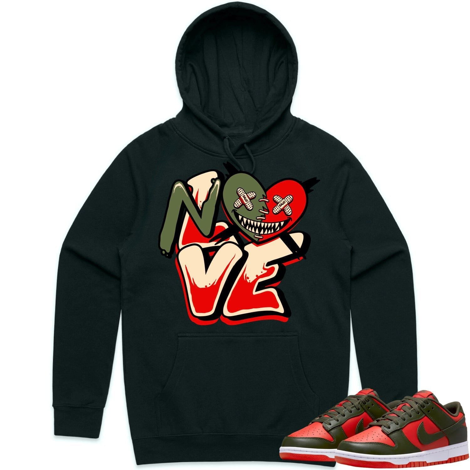 Mystic Red Dunks Hoodie to Match - OLIVE NO LOVE BAWS