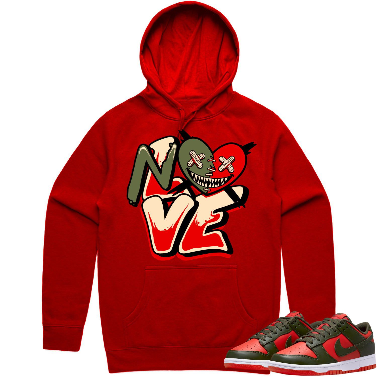 Mystic Red Dunks Hoodie to Match - OLIVE NO LOVE BAWS