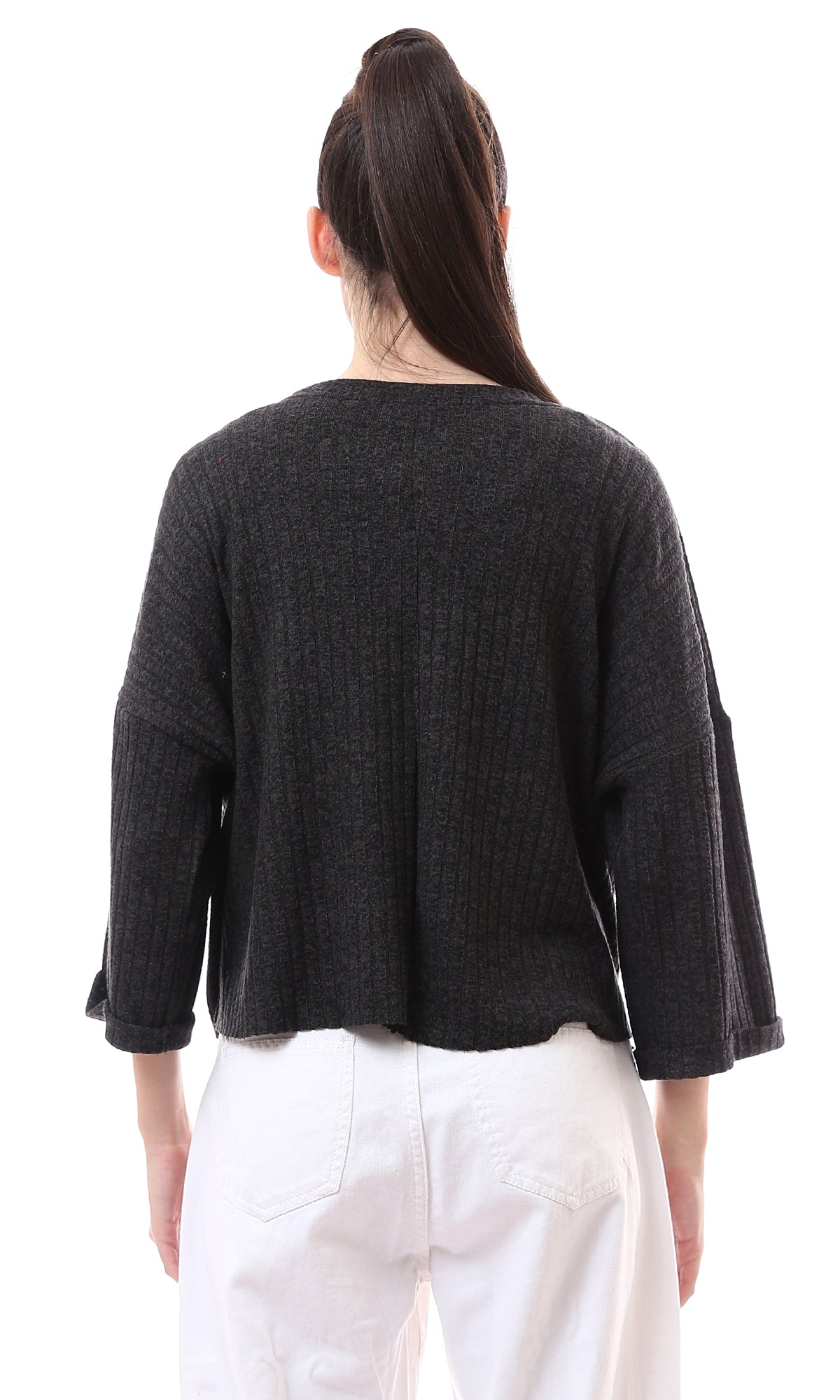 O176266 Lightweight Heather Dark Grey Ribbed Sweater