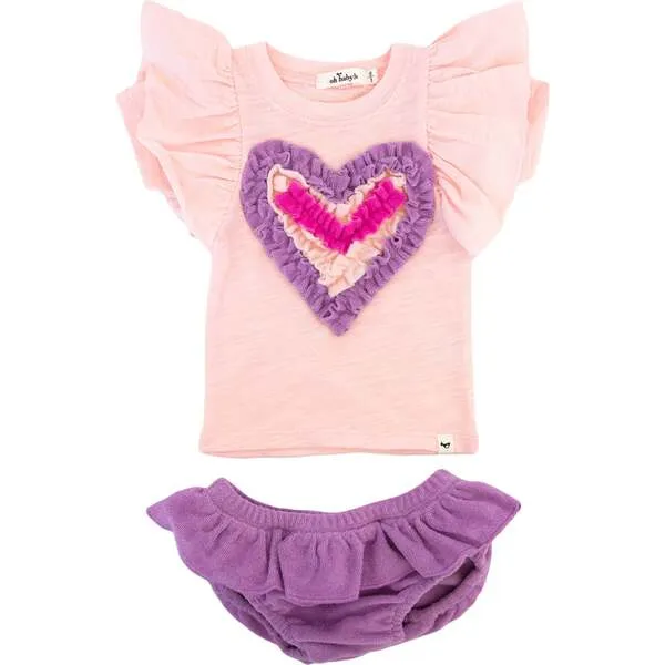 oh baby! Ruffle Terry Heart BF SS Tee Skirted Tushie Set, Orchid