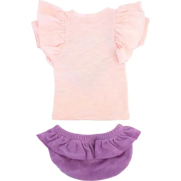 oh baby! Ruffle Terry Heart BF SS Tee Skirted Tushie Set, Orchid