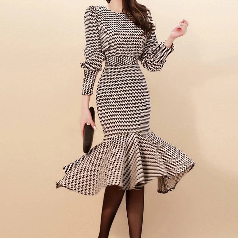 Printed Long Lantern Sleeve Top And High Waist Midi Skirt Two Piece Set