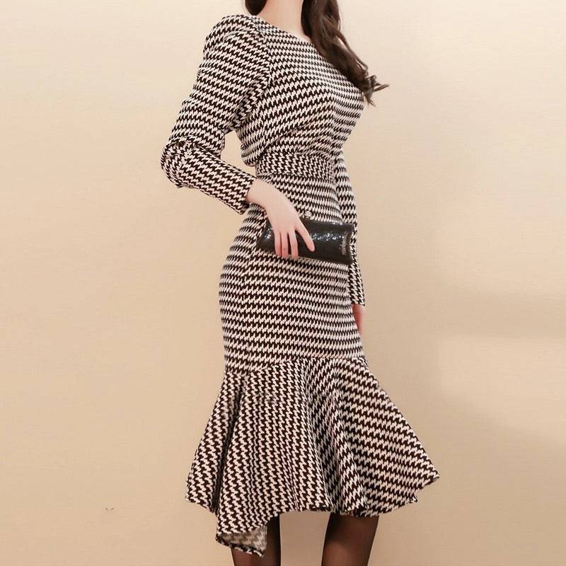 Printed Long Lantern Sleeve Top And High Waist Midi Skirt Two Piece Set