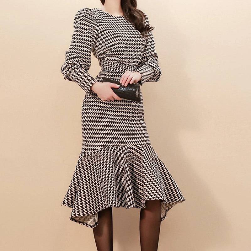 Printed Long Lantern Sleeve Top And High Waist Midi Skirt Two Piece Set