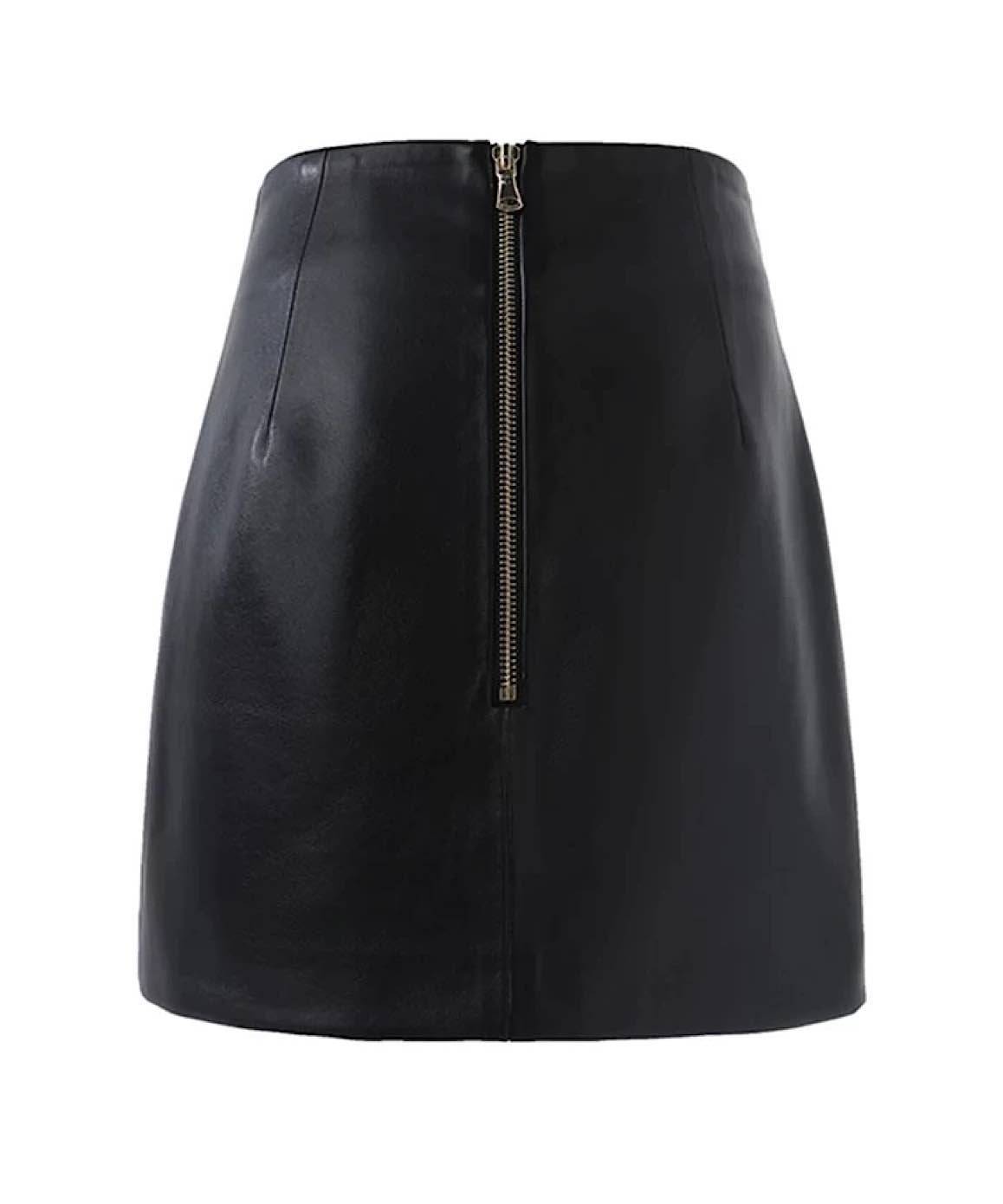 PU Leather Gold Button Mini Skirt In Black