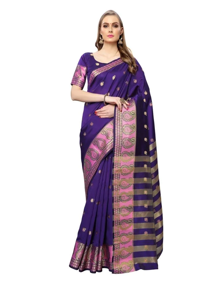 Purple Coloured Poly Silk Jacquard Partywear saree