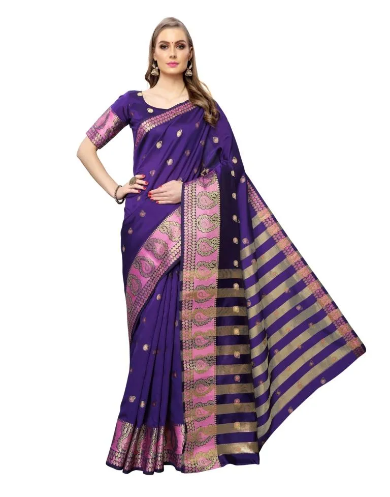 Purple Coloured Poly Silk Jacquard Partywear saree