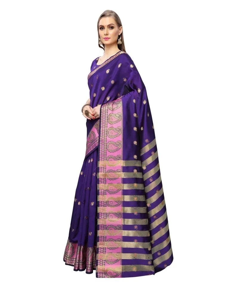 Purple Coloured Poly Silk Jacquard Partywear saree