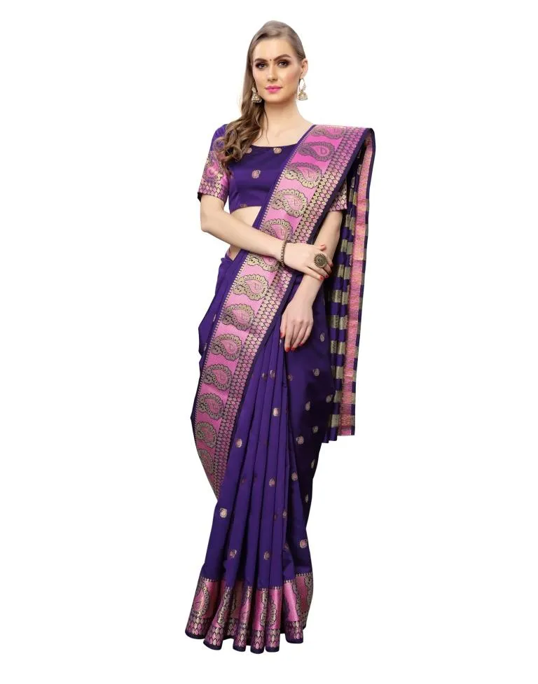 Purple Coloured Poly Silk Jacquard Partywear saree