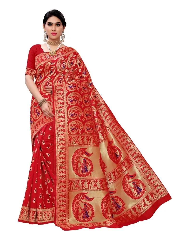 Red Coloured Poly Silk Jacquard Partywear saree