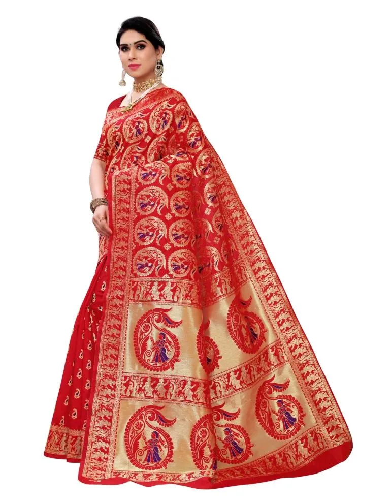 Red Coloured Poly Silk Jacquard Partywear saree