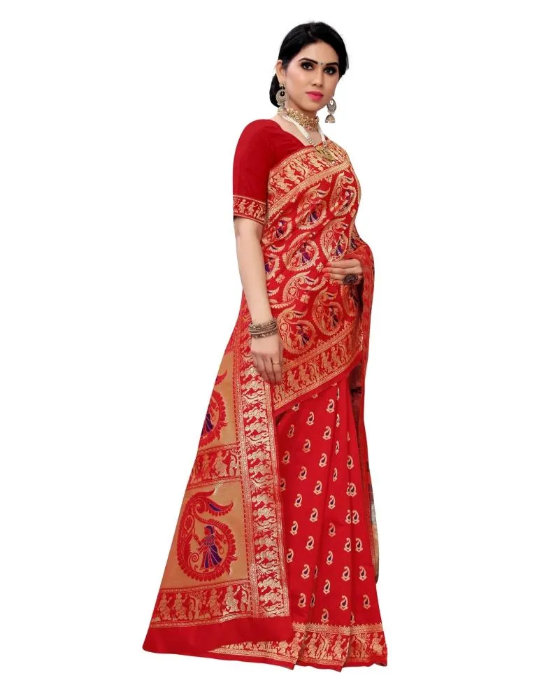 Red Coloured Poly Silk Jacquard Partywear saree