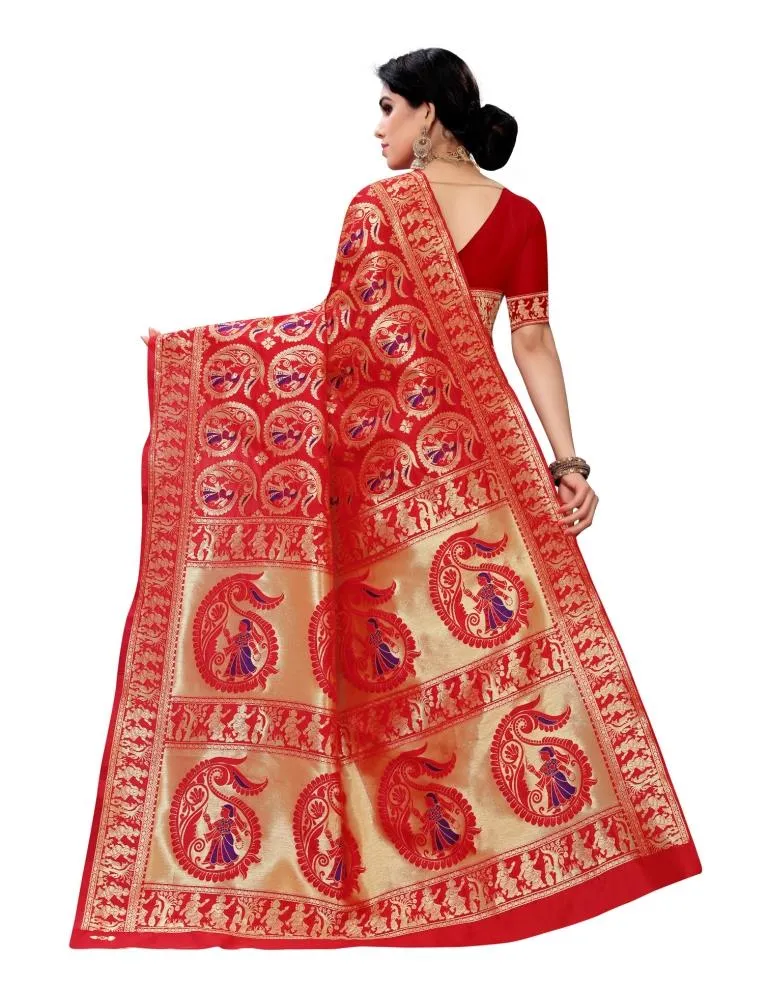 Red Coloured Poly Silk Jacquard Partywear saree