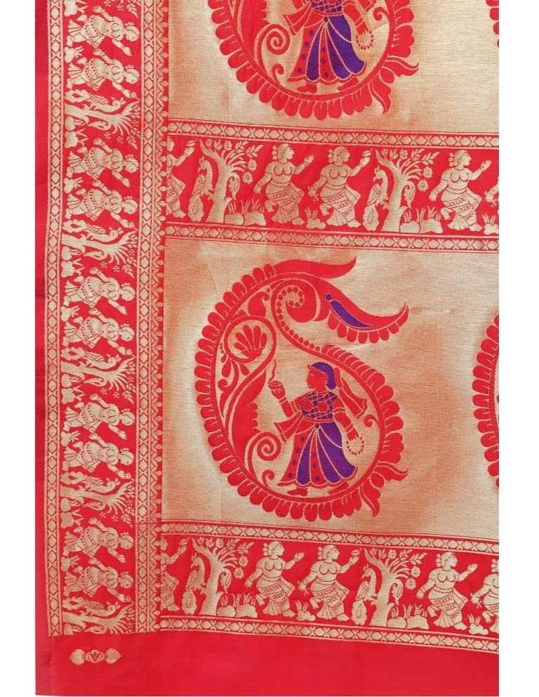 Red Coloured Poly Silk Jacquard Partywear saree