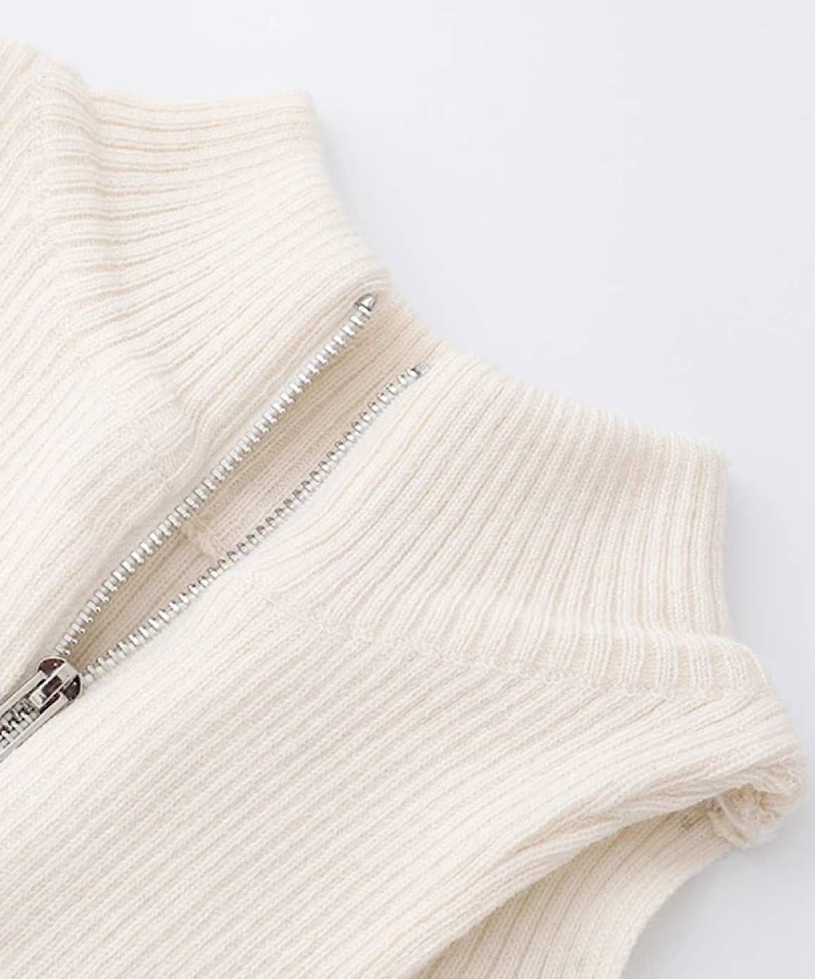 Ribbed Knit Wrap Zipped Sweater In White