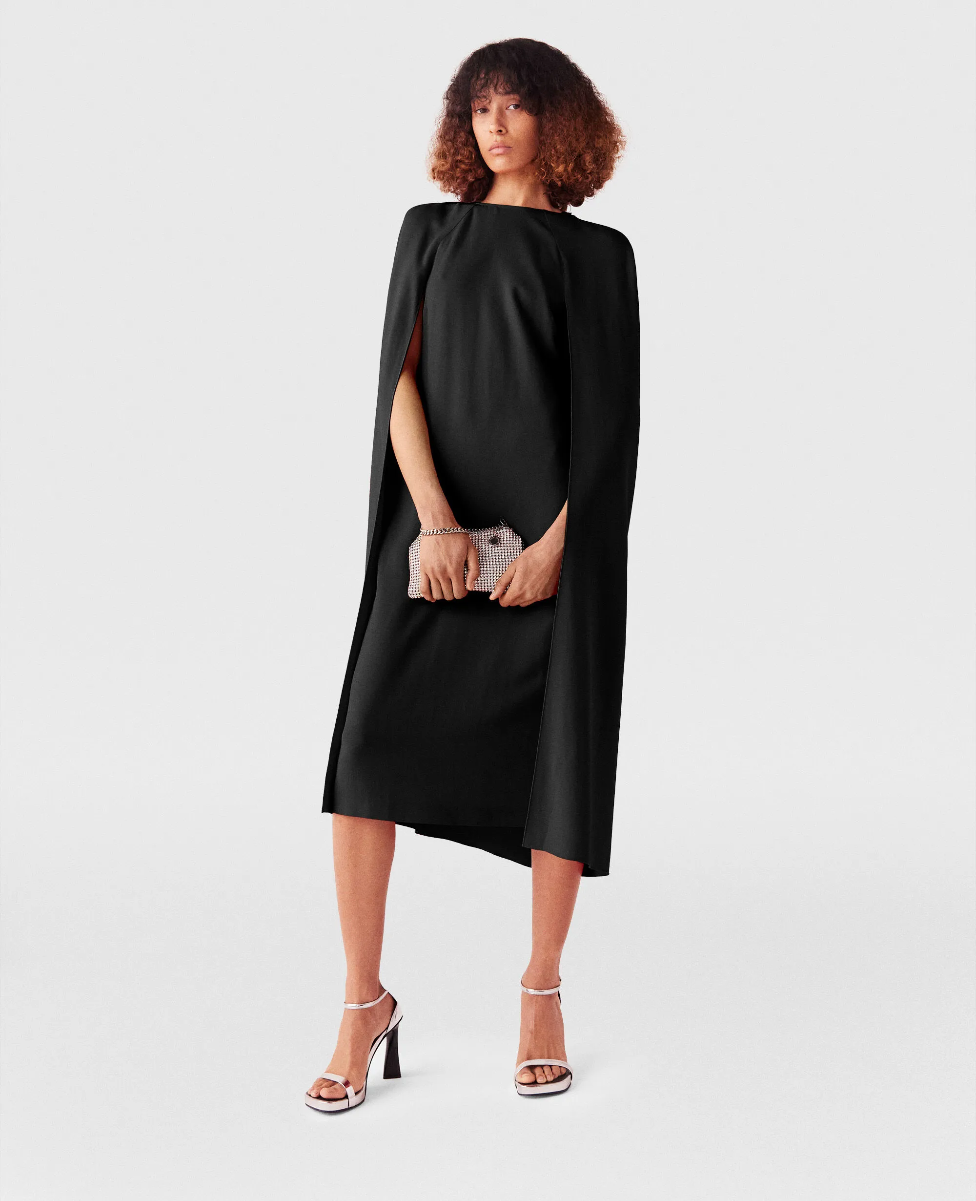 Round Neck Cape Midi Dress