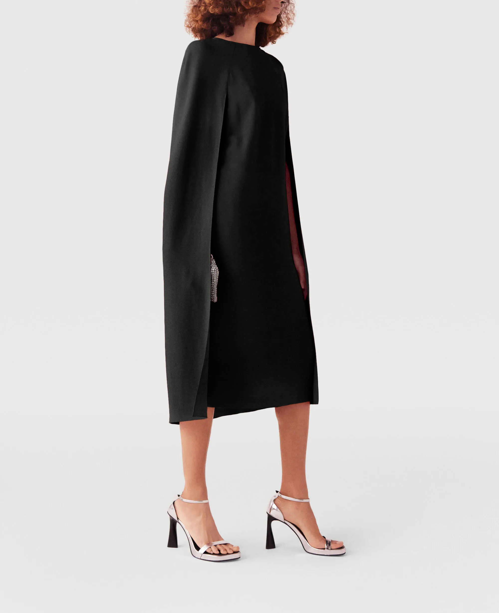 Round Neck Cape Midi Dress