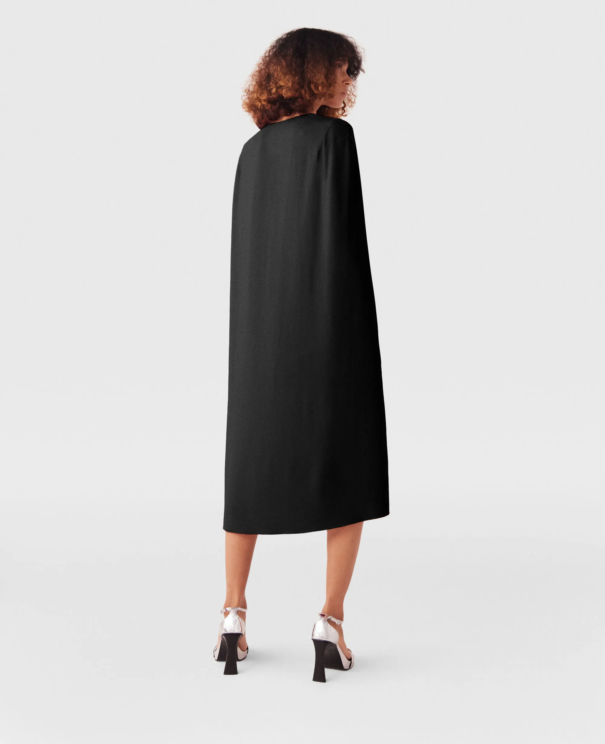 Round Neck Cape Midi Dress