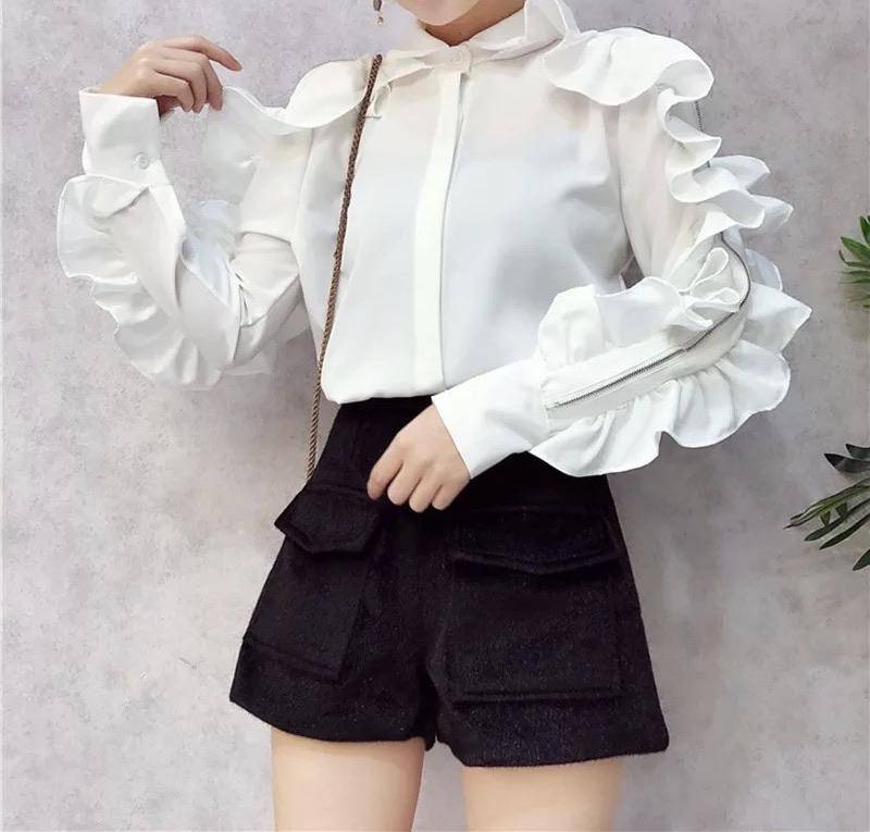 Ruffle Long Sleeve Button Down Shirt