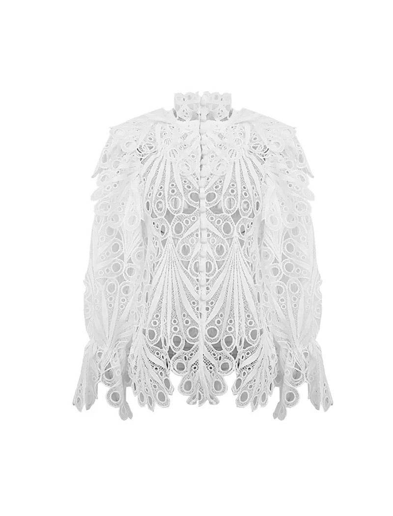 Ruffle Sleeve Embroidered Shirt