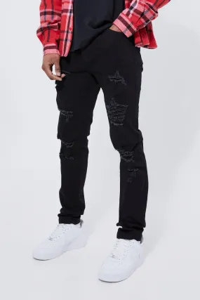 Skinny Stretch All Over Rip Jeans | boohooMAN UK