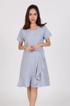 Sleeve Side Ruffles Skater Dress in Light Blue