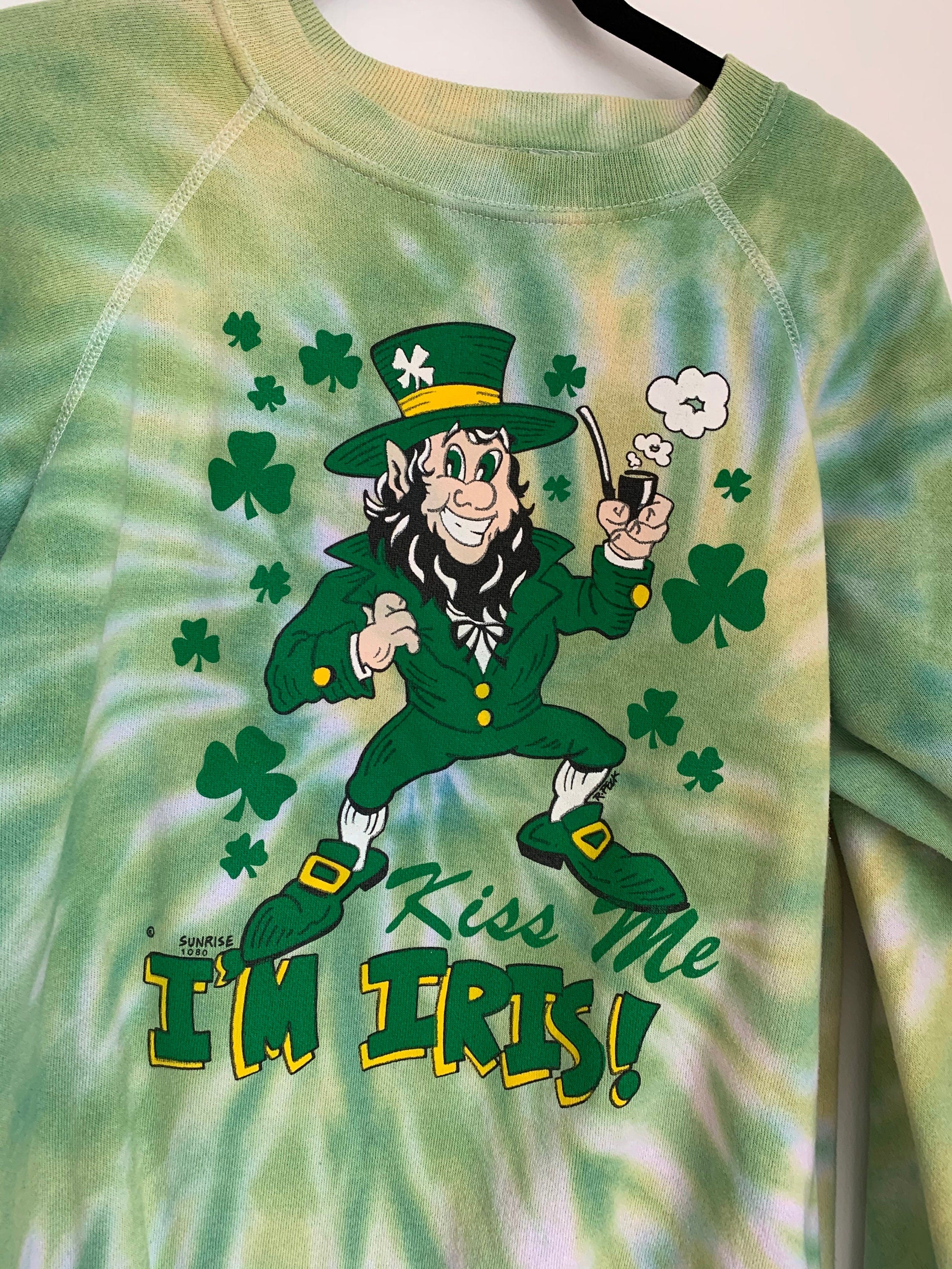 St Patrick's Day Sweatshirt / Kiss Me I'm Irish / Leprechaun / Tie Dye Sweater / Vintage St Patty's