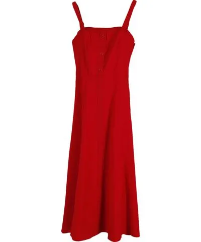 Staud Sleeveless Button Midi Dress in Red Cotton