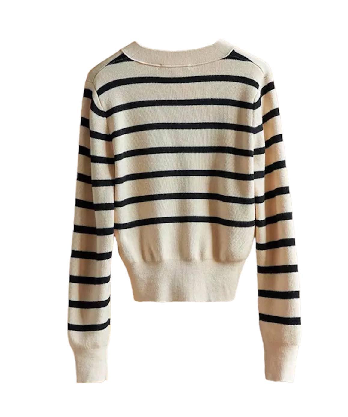 Striped Pattern Knit Cardigan In Beige