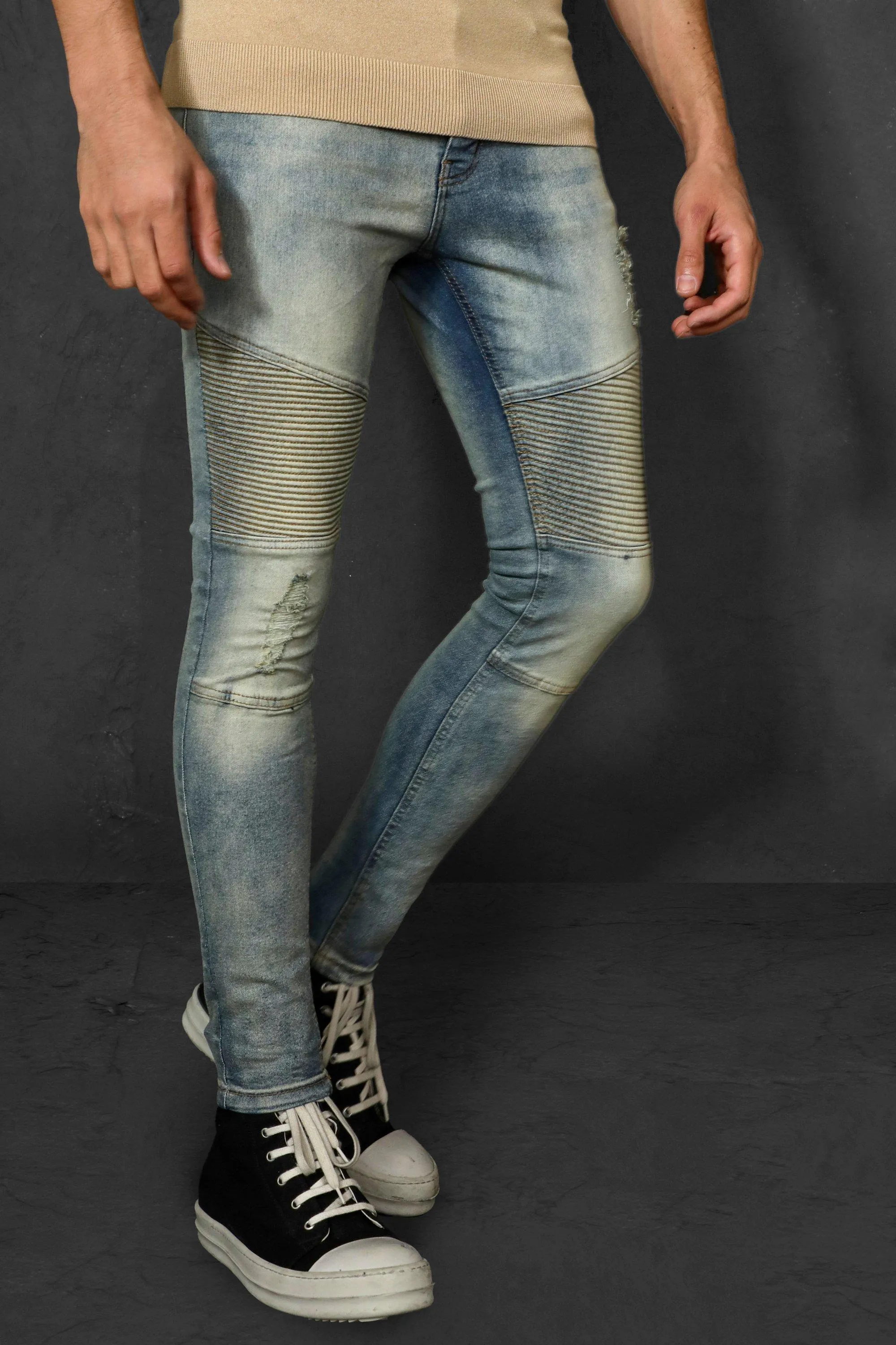 Super Skinny Biker Jeans With Rips | boohooMAN UK