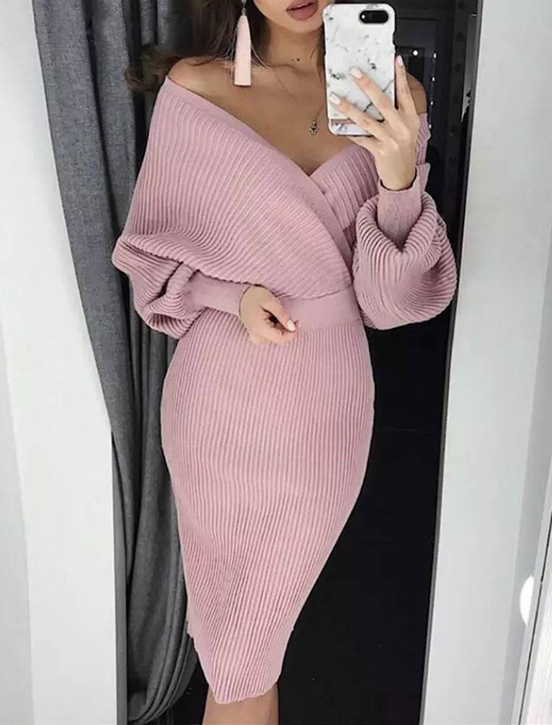 Two Piece Knit Rib Bodycon Midi Dress