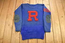 Vintage 1940s 100% Wool Collegiate Knit Crewneck Sweater / R / Athletic / True Vintage / Made In USA / Hand Knit