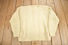 Vintage 1970s Hand Knit Cable Knit Crewneck Sweater / Vintage Crewneck / Blank Sweater / Winter Sweater