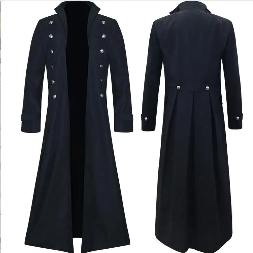 Vintage Medieval Costumes Steampunk Gothic Black Long Coat