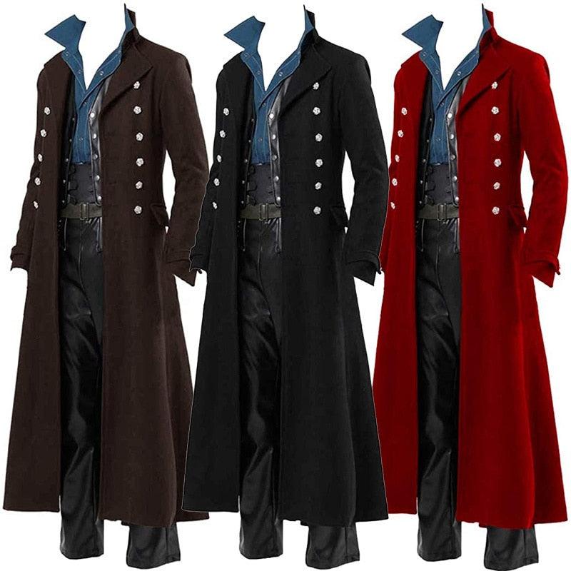 Vintage Medieval Costumes Steampunk Gothic Black Long Coat