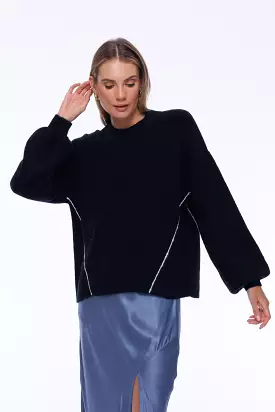 Viola Sweater - Black with White Stitching