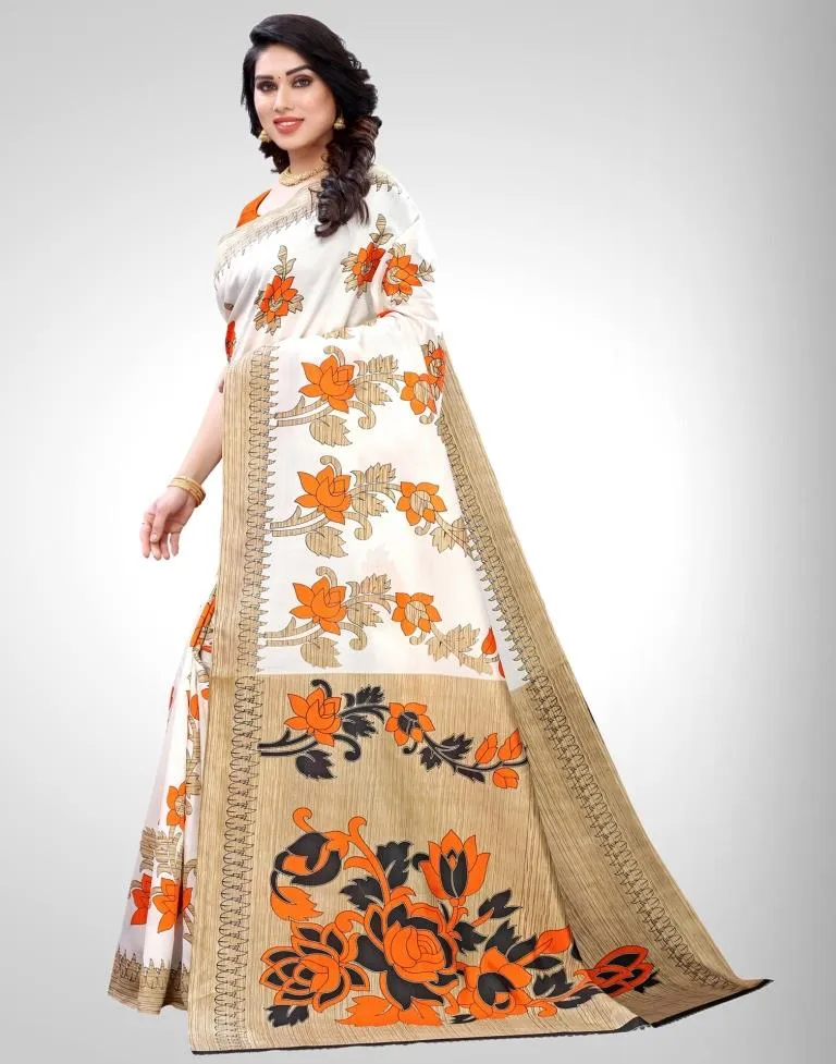 White Coloured Poly Silk Printed Partywear saree