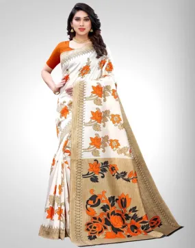 White Coloured Poly Silk Printed Partywear saree