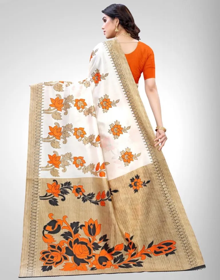 White Coloured Poly Silk Printed Partywear saree