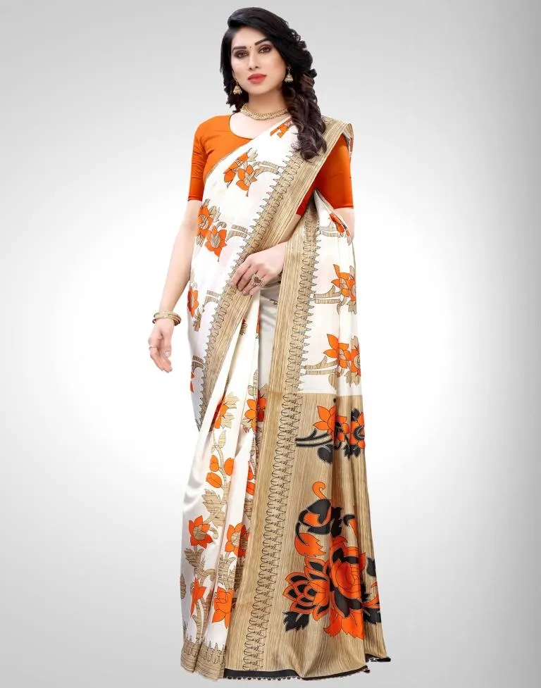 White Coloured Poly Silk Printed Partywear saree