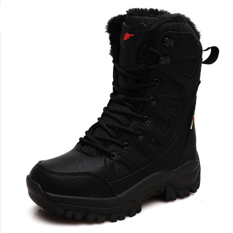 Winter Warm Plush Fur Waterproof Leather Snow Boots for Outdoor Work and Combat